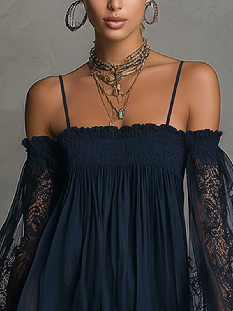 Louisa | Off-Shoulder Sheer-Sleeve Dress – Wells & Rose