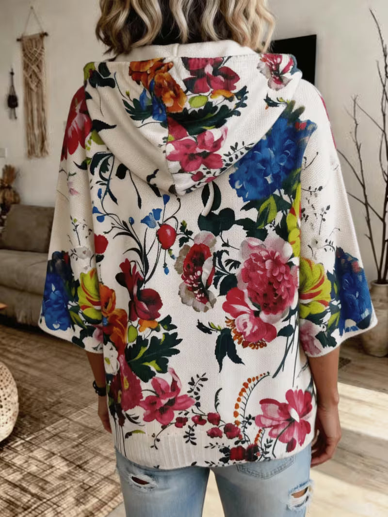 Naomi™ | Vibrant Garden Floral Hooded Sweater