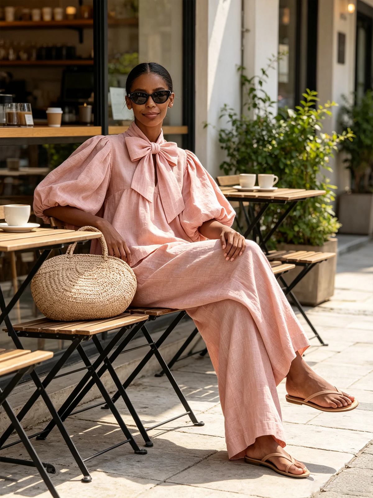 DELPHINE | Bow-Neck Top and Pants Set – Wells & Rose