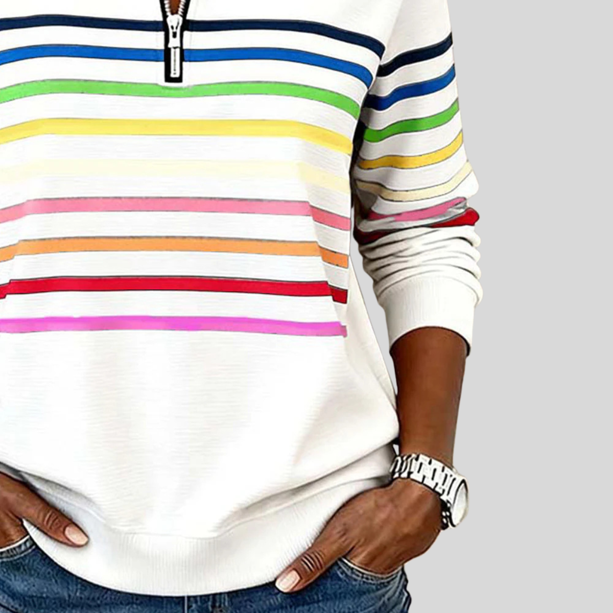 Prismette | Striped Quarter-Zip Sweatshirt – Wells & Rose