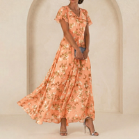 Léonie | Fluid Maxi Dress with Wrap Neckline and Sheer Sleeves