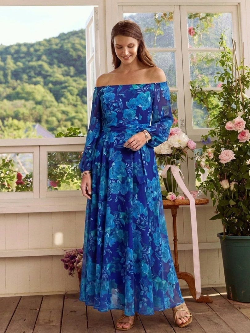 Ellis & Johnson™  | Off Shoulder Floral Maxi Dress