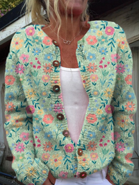 Floral Pattern Print Buttoned Cardigan