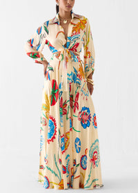 YOLANDA | Floral Tie Shirt and Maxi Skirt Set