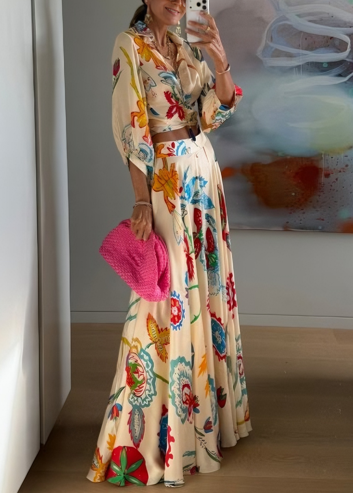YOLANDA | Floral Tie Shirt and Maxi Skirt Set – Wells & Rose
