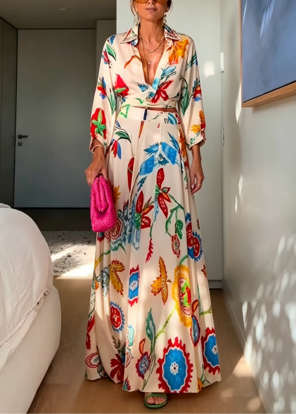 YOLANDA | Floral Tie Shirt and Maxi Skirt Set – Wells & Rose