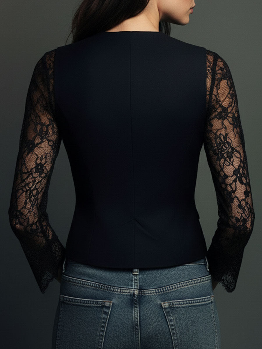 Consuelo | Black Blazer with Sheer Sleeves