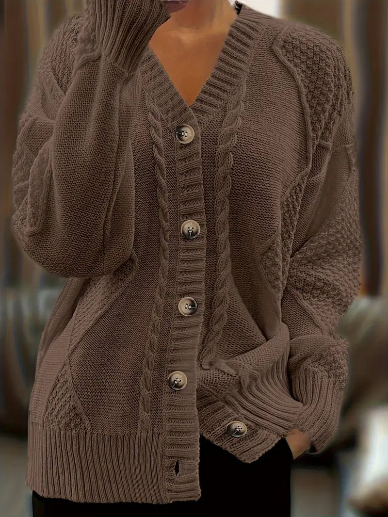 Casual Colored Cable Knit Cardigan for Women