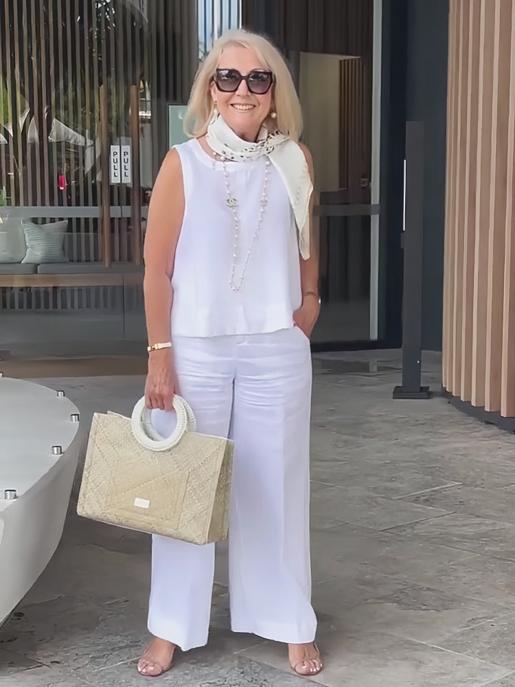Trinidad™ | White Set Blouse and Wide Pants