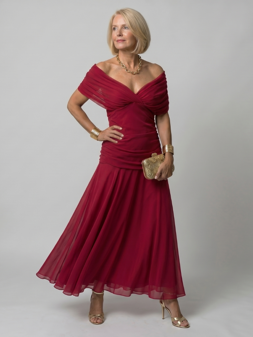 Ellis & Johnson™  | Off Shoulder Flow Midi Dress