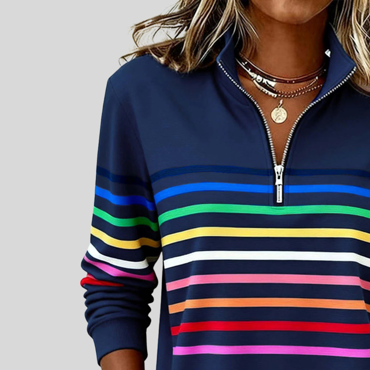 Prismette | Striped Quarter-Zip Sweatshirt – Wells & Rose