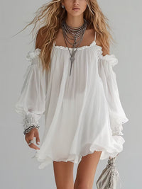 Maëlys | Mini Bohemian Fluid Dress with Off-Shoulder Design