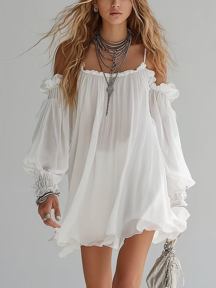 Mélusine | Mini Fluid Dress in Bohemian Style with Off-the-Shoulder Design