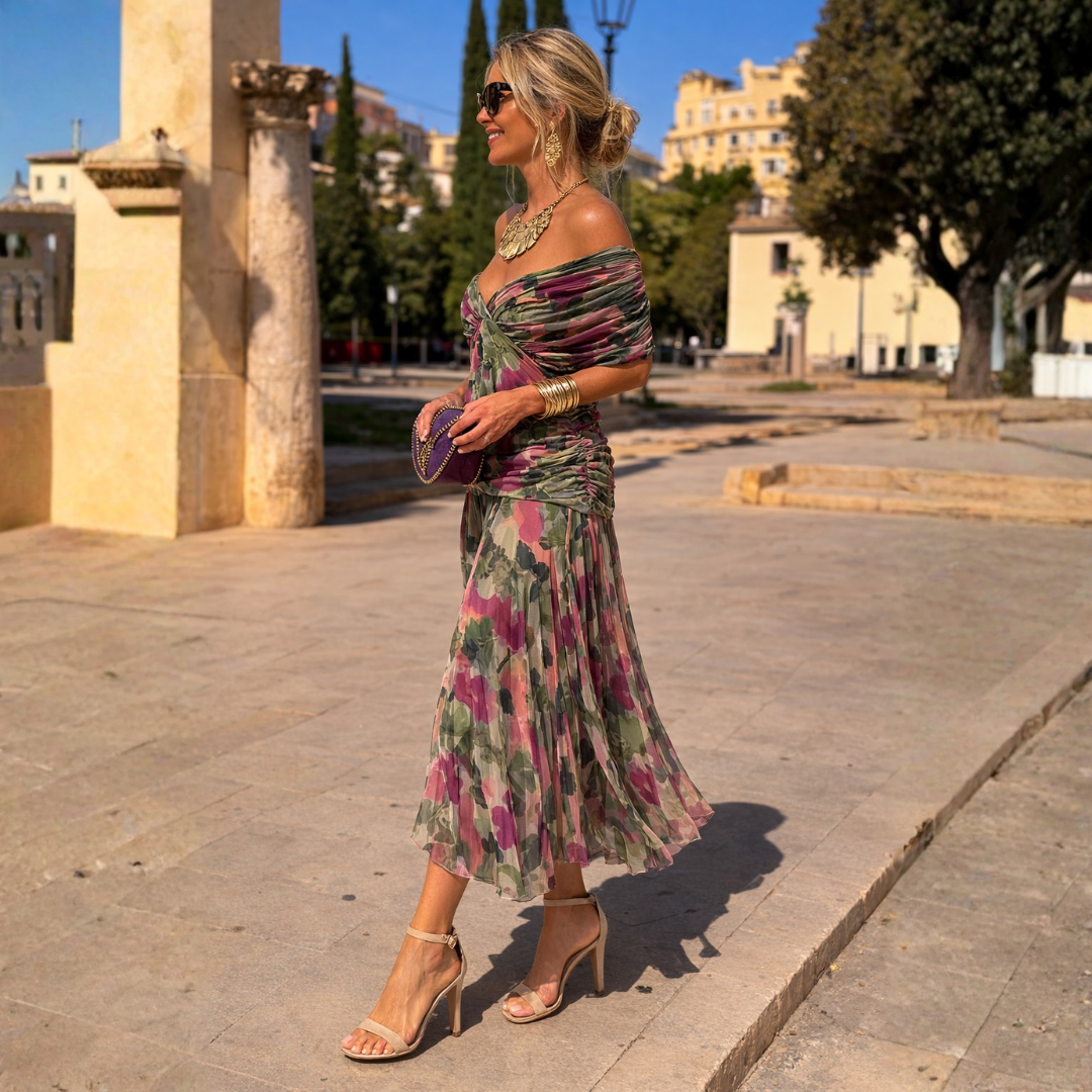 Mikaela | Long Dress with Off-the-Shoulder Sleeves