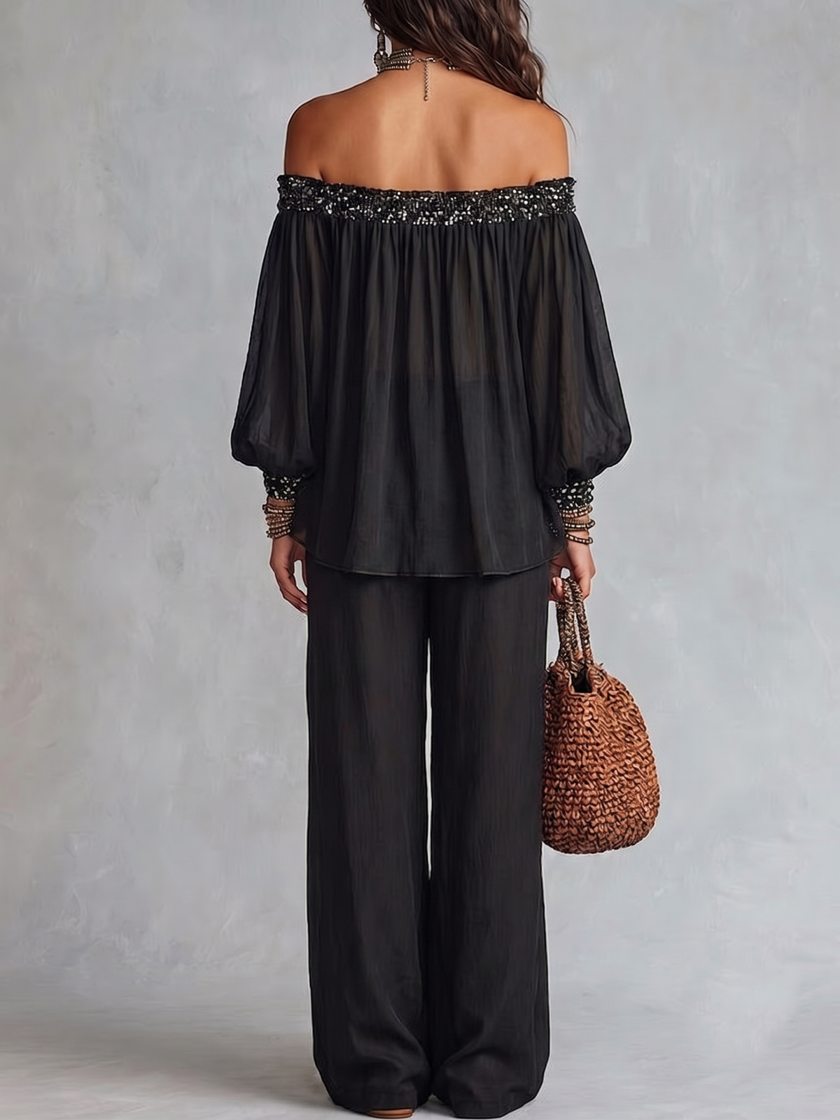 HENRIETTA | Sequin Off-Shoulder Pants Set – Wells & Rose