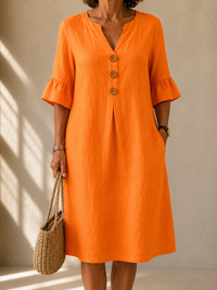 Naomi | Buttoned V-Neck Midi Dress