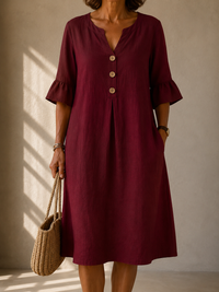 Naomi | Buttoned Midi Dress with Ruffled Sleeves
