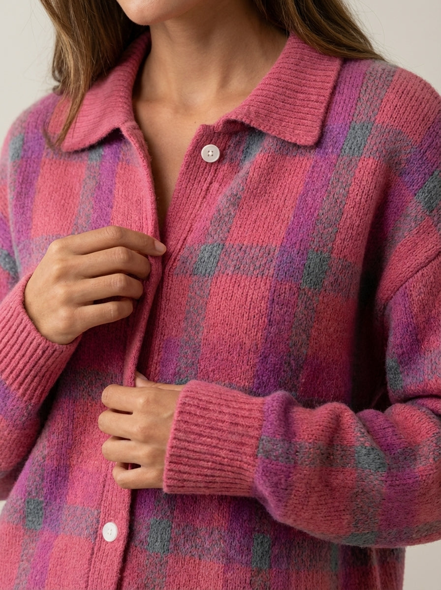 Anna - Premium Plaid Knit Cardigan