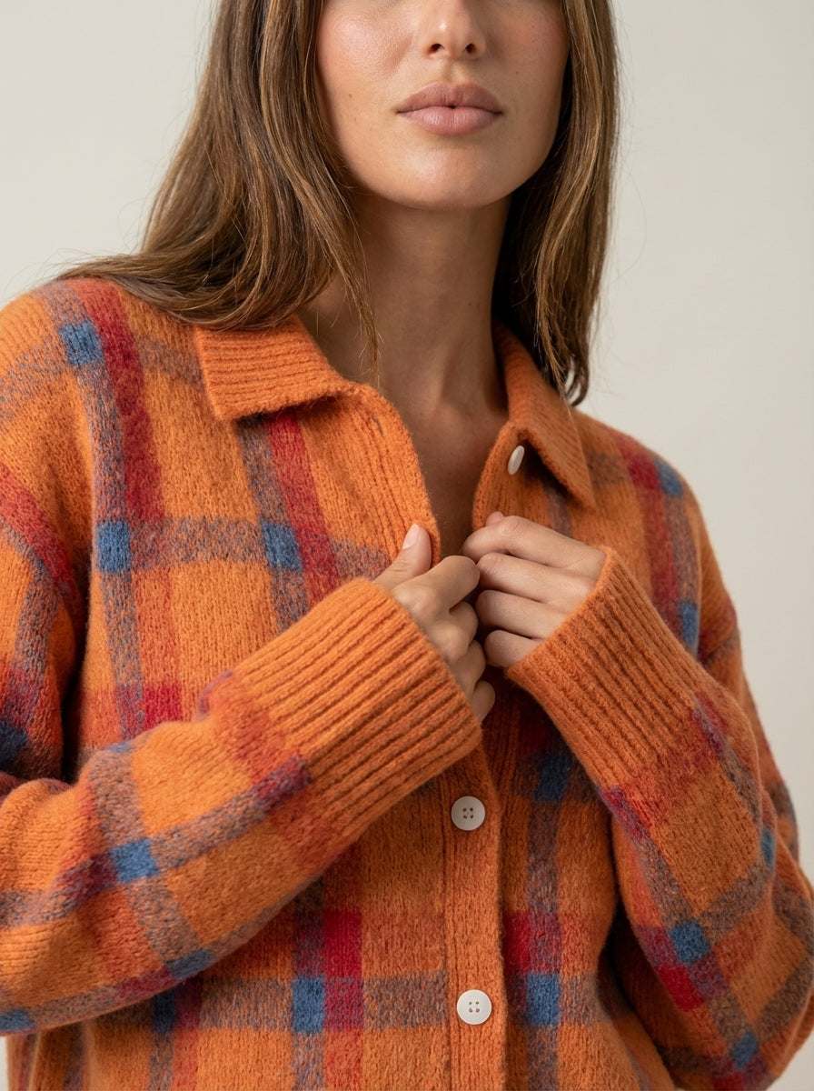 Anna - Premium Plaid Knit Cardigan