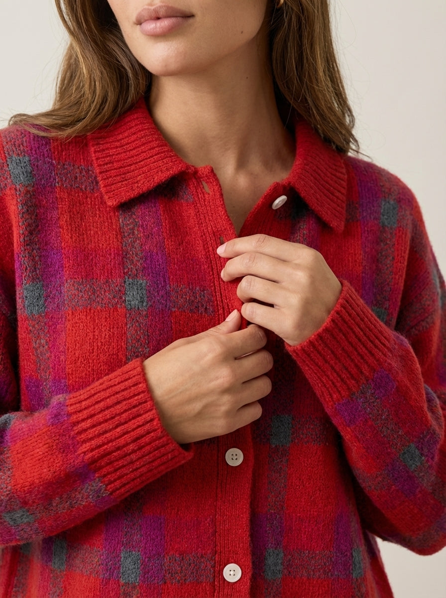 Anna - Premium Plaid Knit Cardigan