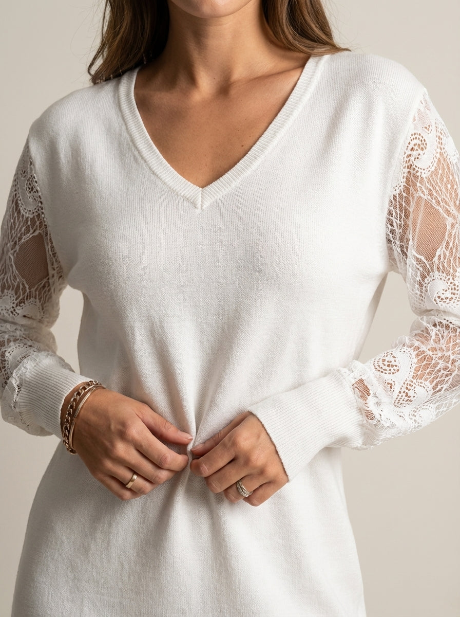 Eva - Elegant Lace Dress with V-Neck