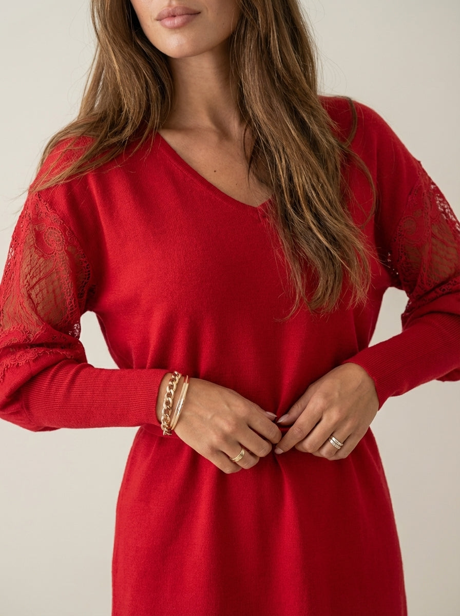 Eva - Elegant Lace Dress with V-Neck