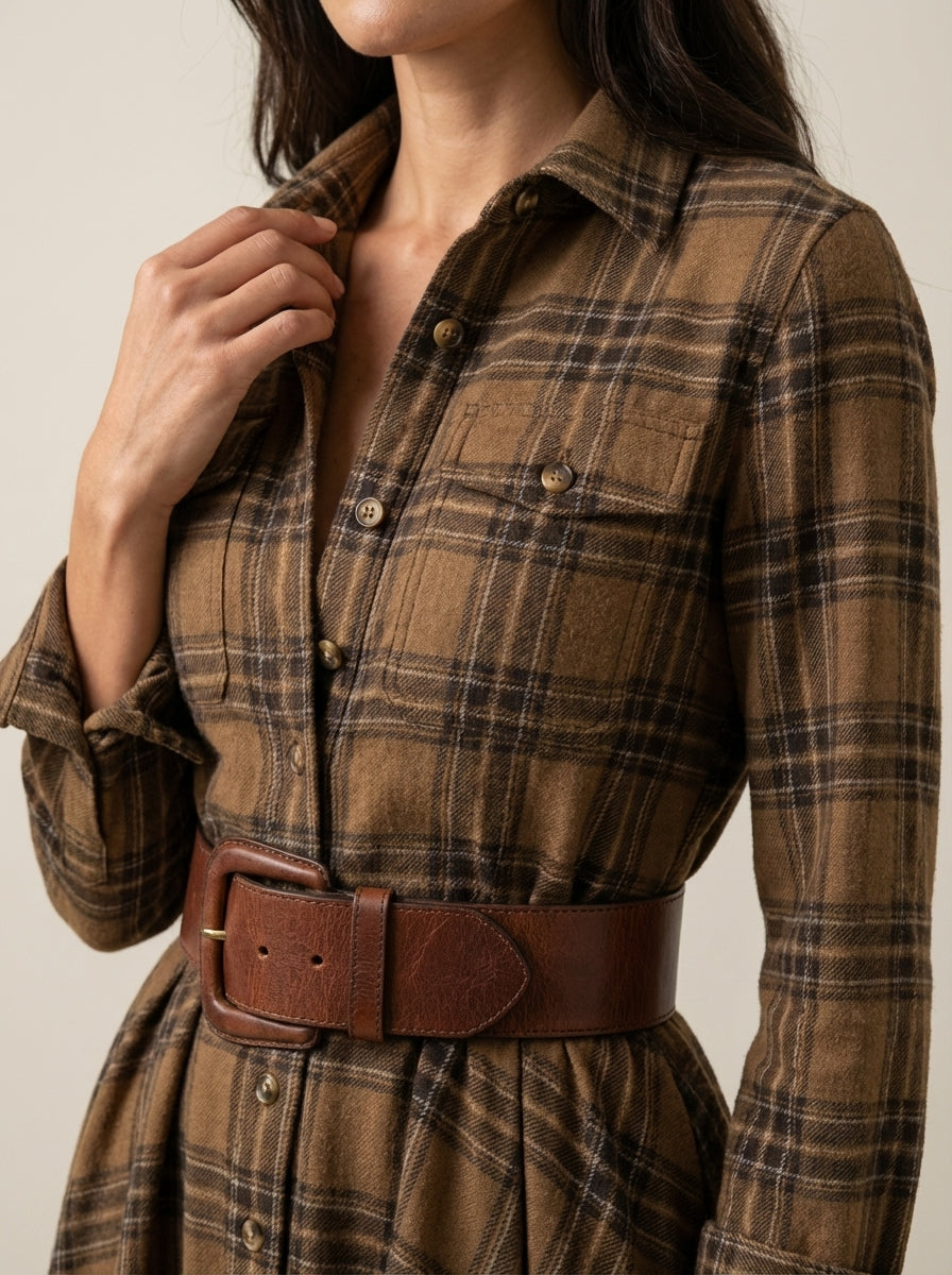 Beatriz - Long Checkered Dress with Belt