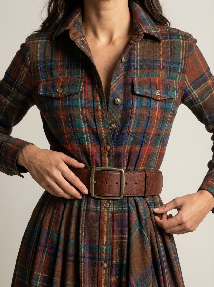 Beatriz - Long Checkered Dress with Belt