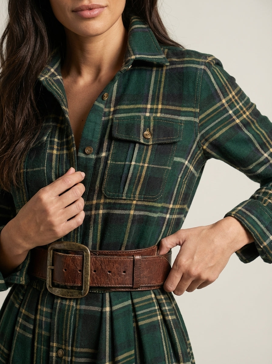 Beatriz - Long Checkered Dress with Belt