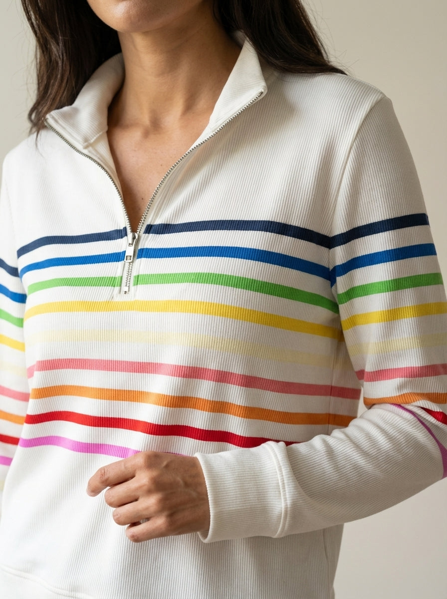Marie - Colorful Striped Half-Zip Sweater