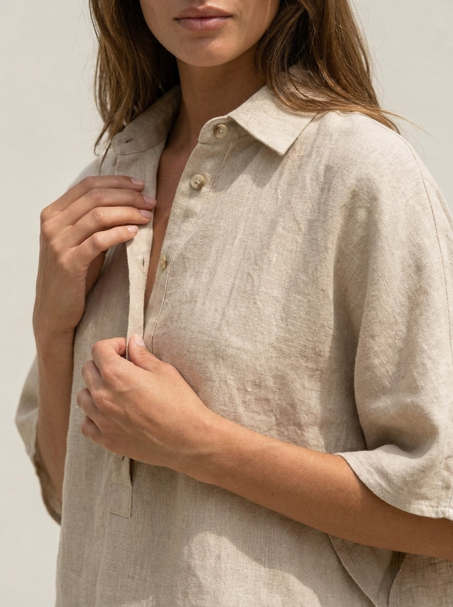 Maribel - Linen Set with Batwing Sleeves and Wide Pants