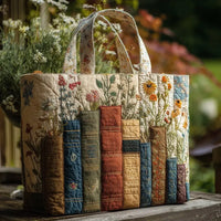 Artisanal Quilted Tote - Books and Flowers