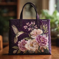 Artisanal Quilted Tote - Hummingbird and Orchid