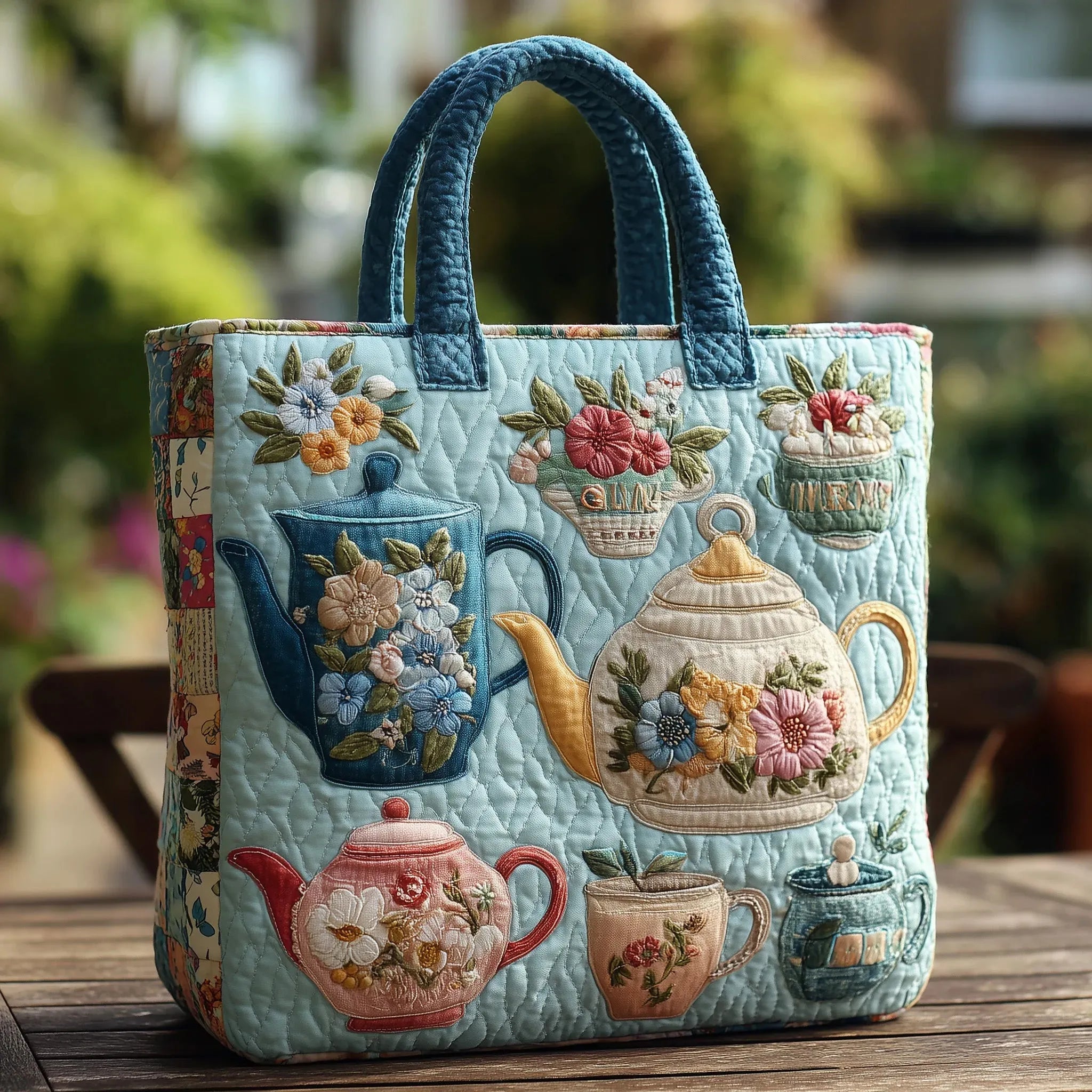 Quilted Tote Bag - Floral Motif