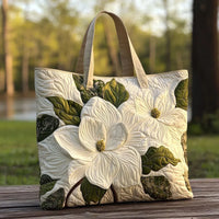 Artisanal Quilted Tote Bag - Elegant White Lily