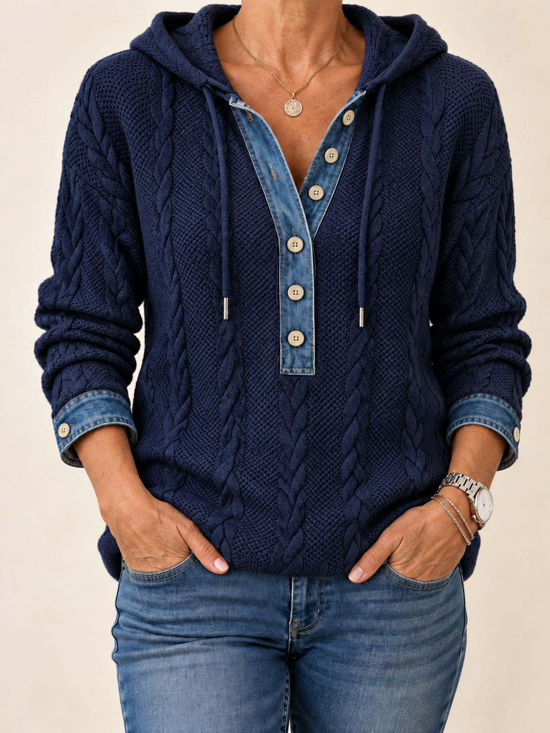Nadine | Color-Block Button Hoodie – Wells & Rose