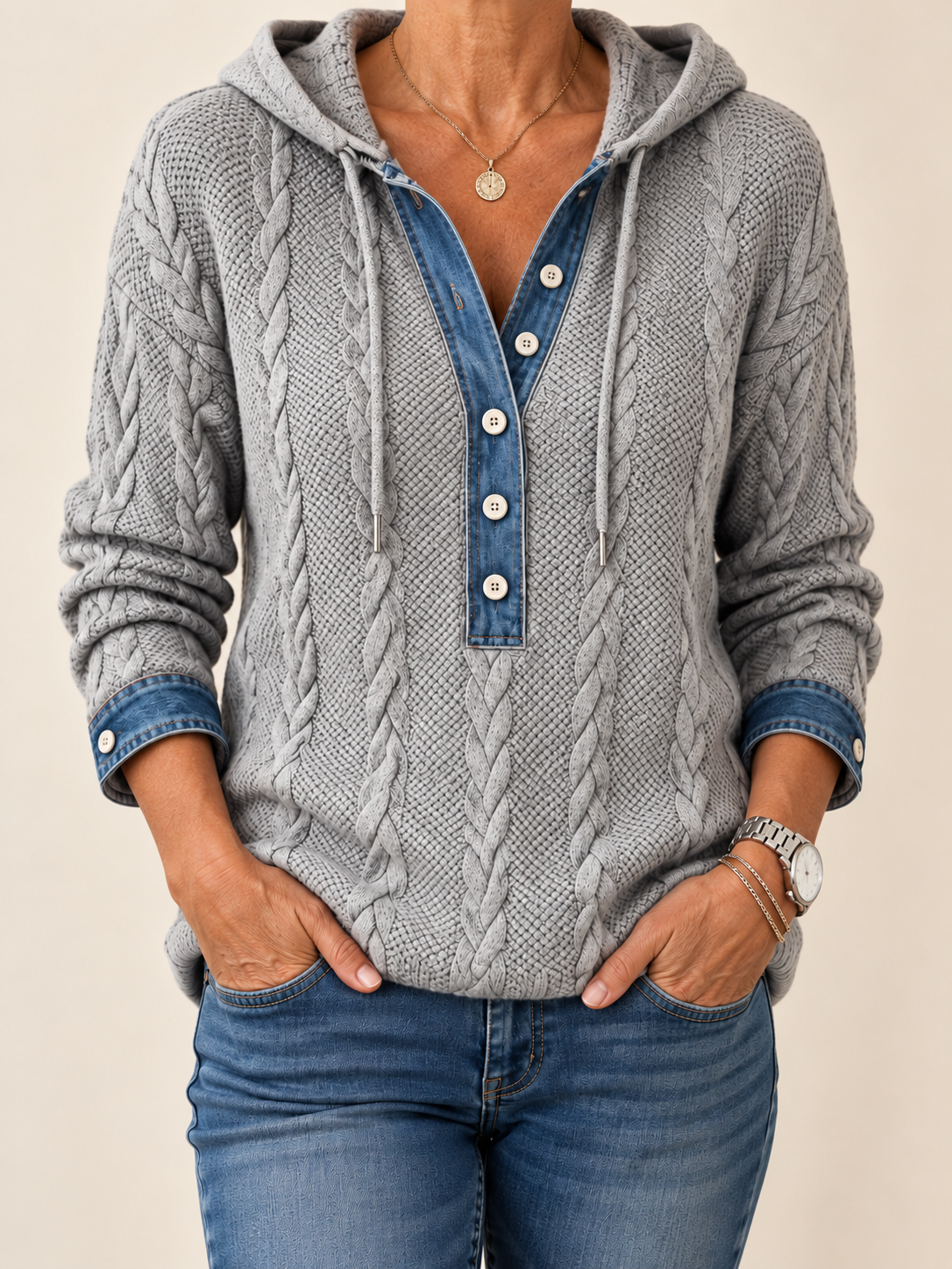 Nadine | Color-Block Button Hoodie – Wells & Rose