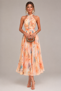 Aurore | Halter Maxi Dress with Watercolor Print