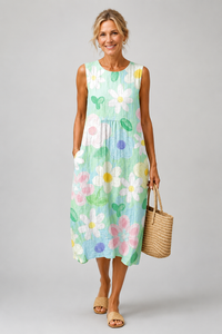 Irène | Midi Dress with Pastel Flowers
