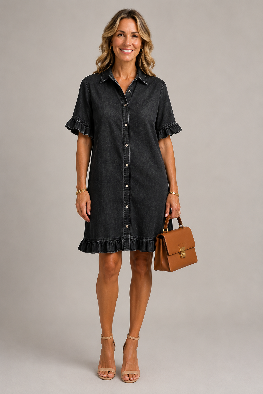 Margaux | Buttoned Dress in Denim Look