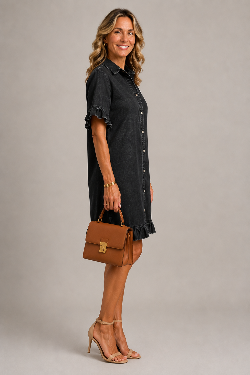Margaux | Buttoned Dress in Denim Look