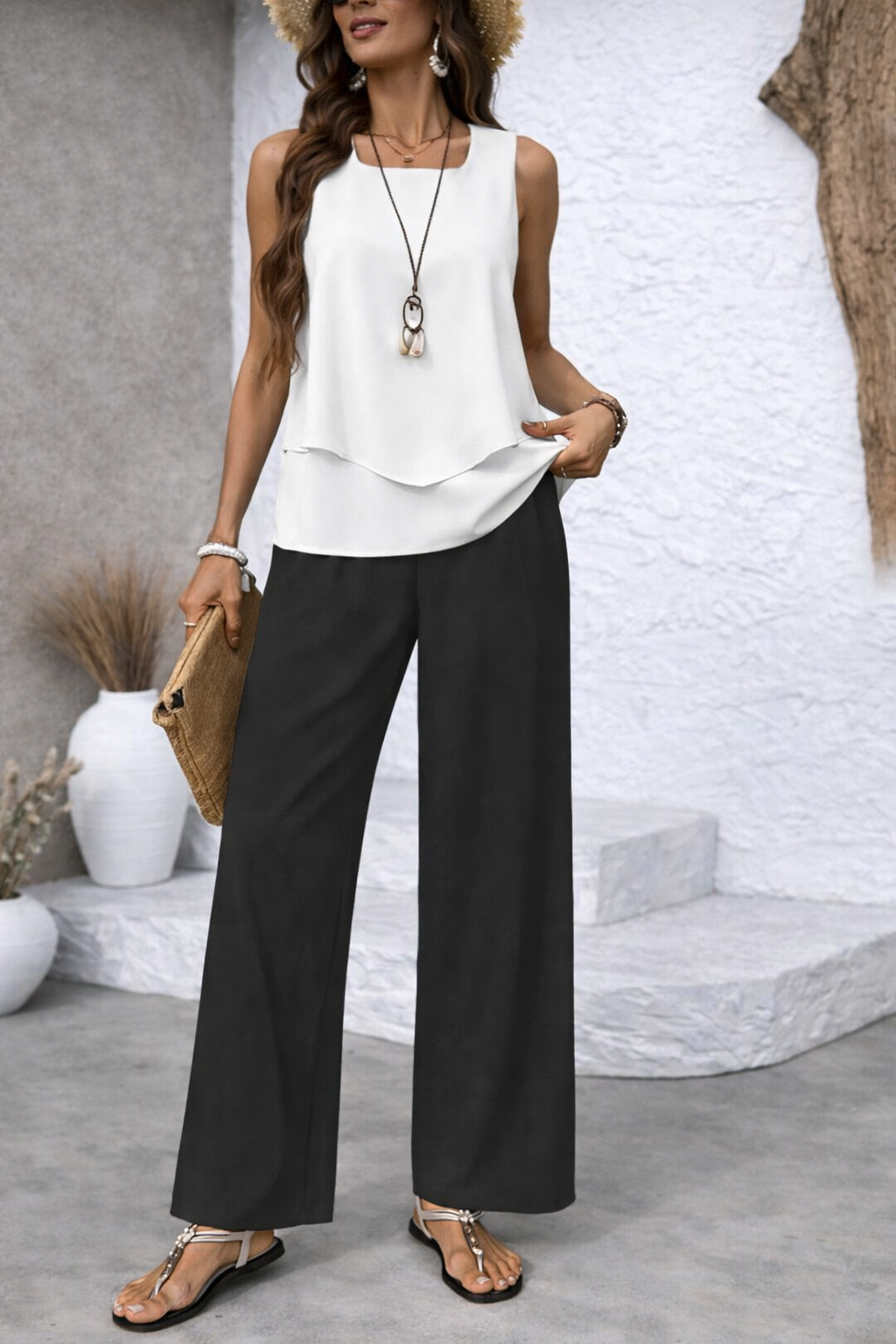 Gregoria™ | Bicolor Set White Blouse and Black Pants