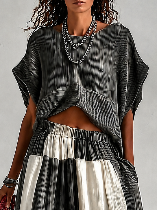 NADINE | Pleated Top and Checkered Pants Set – Wells & Rose