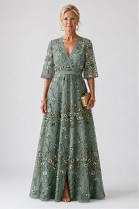 Ellis & Johnson™  | Floral V Neck Short Sleeve Maxi Dress