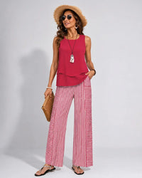 Ramona™ | Pink Set with Solid Top and Striped Pants