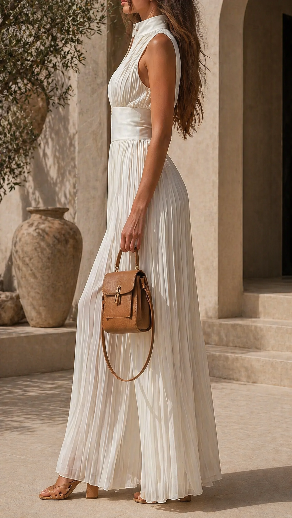 Greta | Pleated Jumpsuit with Deep Neckline