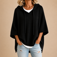 Black Knit Poncho with Hood