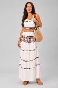 Sylvie | Embroidered Midi Dress with Slim Straps