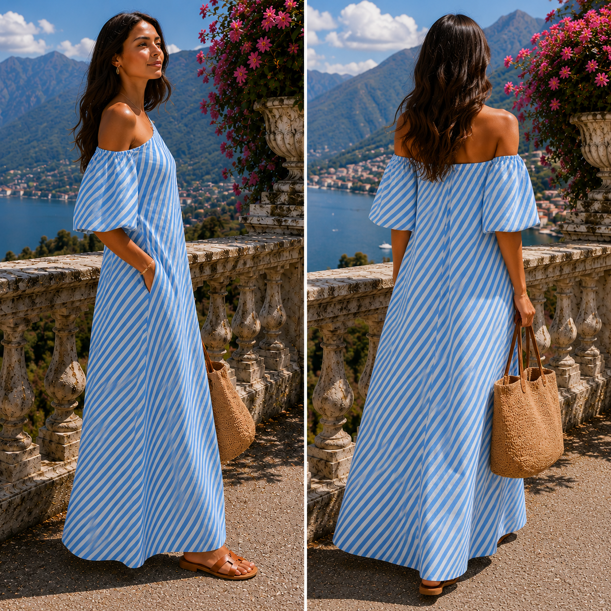 Carla | Striped Maxi Dress with Asymmetrical Neckline