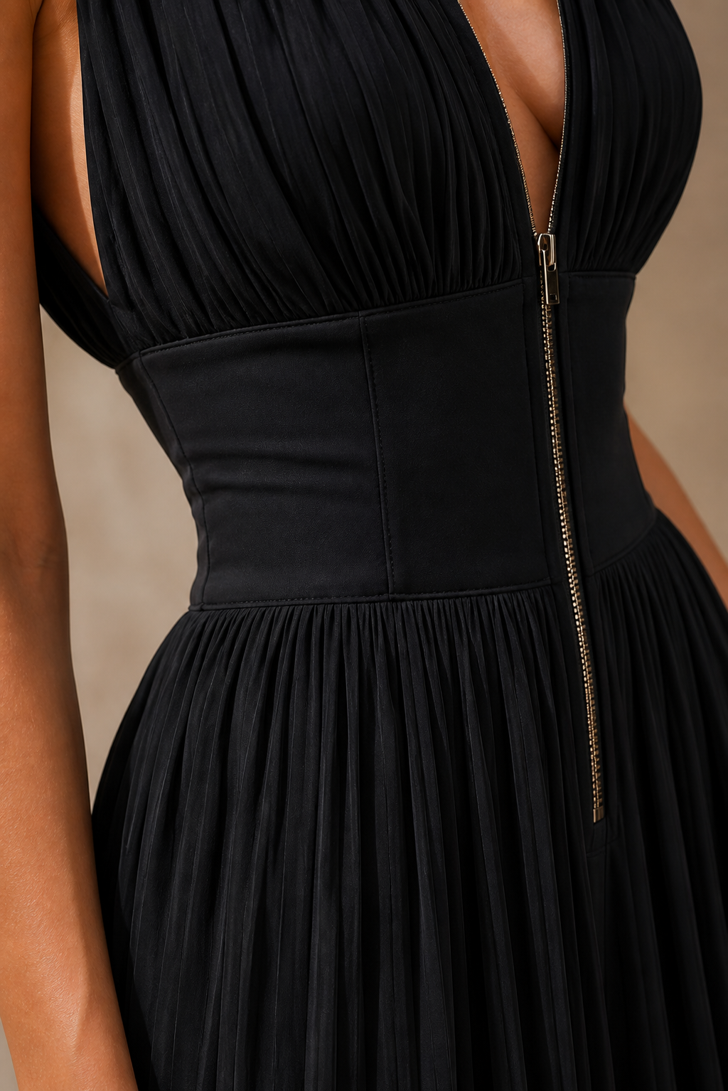 Greta | Pleated Jumpsuit with Deep Neckline